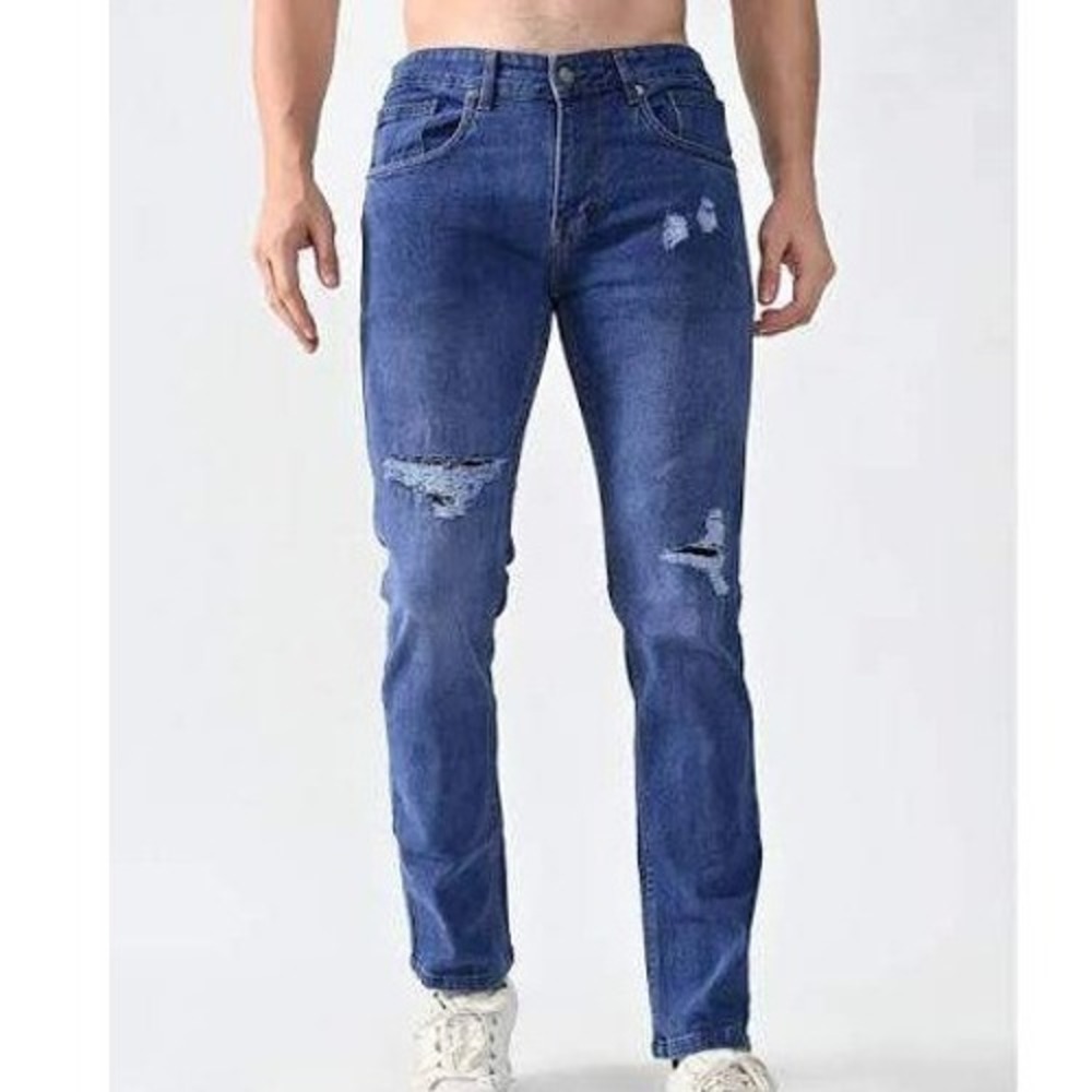 NWT Blu Ice Jeans Men's 34x30 Blue Cotton Blend Distressed Slim Fit Flex Jeans